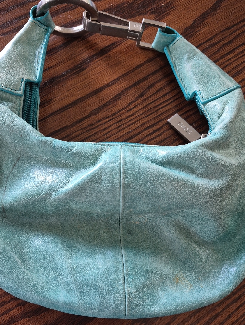 Hobo Turquoise Leather Crescent Bag